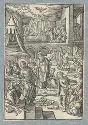 Apostelen dopen nieuwe gelovigen in Jeruzalem