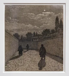 Maanlicht op de weg, illustratie voor lineair perspectief, tabel IV 1838-40 (ets)