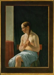 Zittend naakt (schilderij op doek)