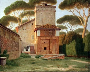 Het poortgebouw in het park van Villa Borghese, Rome