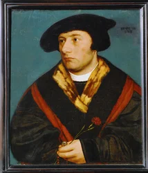 Portret van een man van 25 jaar met een anjer in zijn hand ...