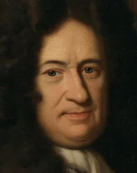 Duits: Portret van de filosoof Gottfried Wilhelm Freiherr von Leibniz Portret van Gottfried Leibniz (1646-1716), Duits filosoof