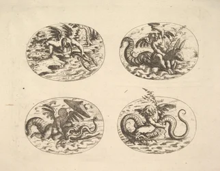 Putti met zeemonsters, platen uit het Neue Grotessken Buch, 1610
