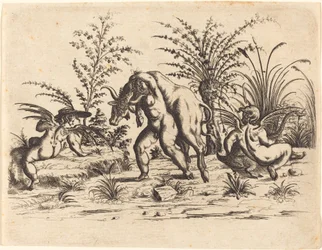 Drie Putti met een Dode Stier