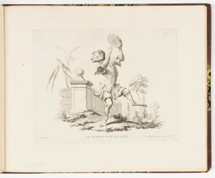 Plaat 10, Le Tambour de Basque (De Tamboerijn), Singeries ou différentes actions de la vie humaine représentées par des singes (Apenstreken of verschillende acties van het menselijk leven voorgesteld door apen)