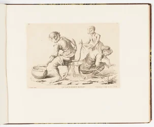 Plaat 8, Le Lavement Rendu (De klysma afgeleverd), Singeries ou différentes actions de la vie humaine représentées par des singes (Apenstreken of verschillende acties van het menselijk leven voorgesteld door apen)