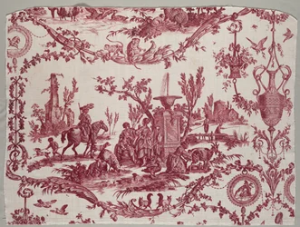 Fragmenten van koperplaat bedrukt katoen, ca. 1789
