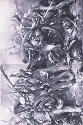 De Slag bij Meanee, 17 februari 1843: Het gevecht bij de kanonnen, illustratie uit Britse gevechten op land en zee, 1915