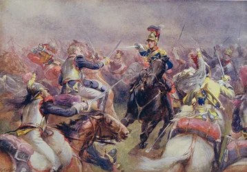 De aanval van de zware brigade tegen de Franse cuirassiers bij Waterloo, uit 