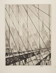 Kijkend door Brooklyn Bridge, uitgegeven 1921