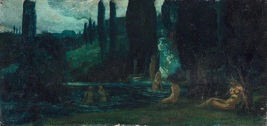 Duits: Badende vrouwen in de avond in een zuidelijk landschap