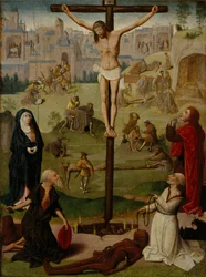 De kruisiging met St. Jerome en St. Dominic en scènes uit de passie