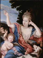 "Portret van een dame in het kostuum van Diana.