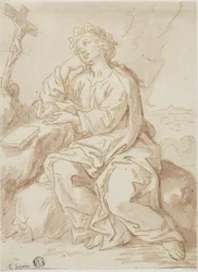 Heilige Dorothea biddend in de woestijn