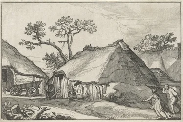 Boerderij en een wagen op een erf