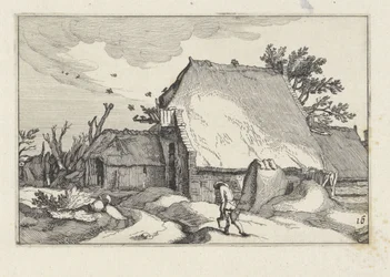 Boerderij en man met twee emmers