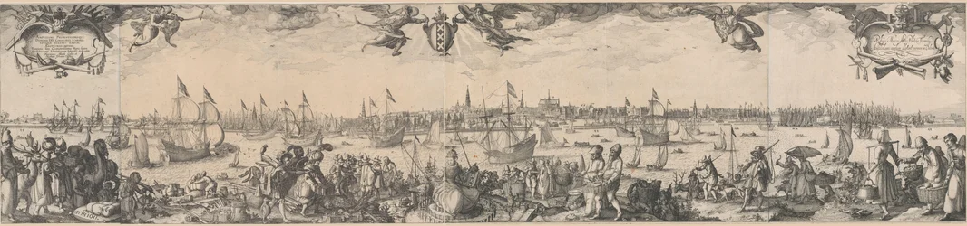 Profiel van Amsterdam, gezien vanaf het IJ, bestaande uit twee delen