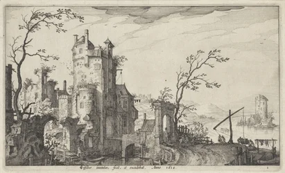 Ruïneuze stadspoort aan het water