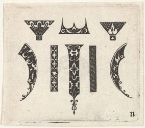Zwartborduurwerkprent met acht motieven, ca. 1620.