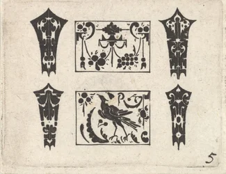 Blackwork Print met een Symmetrisch Schweifwerk Patroon