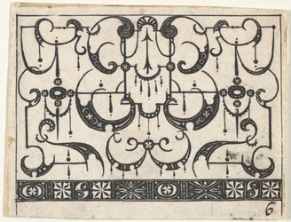 Blackwork Print met een Algeheel Schweifwerk Patroon, ca. 1620