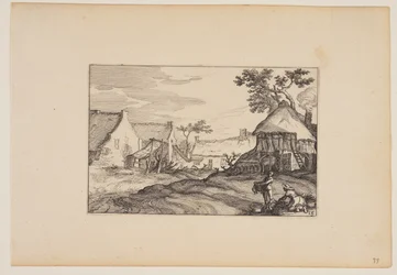 Jonge man en vrouw op de voorgrond, uit Landschappen (Verscheyden aerdige Lanthuysen...)