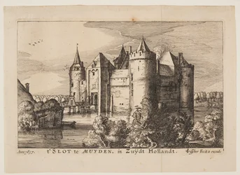 Het kasteel van Muiden (in spiegelbeeld), uit Vier Kastelen in Nederland en Utrecht