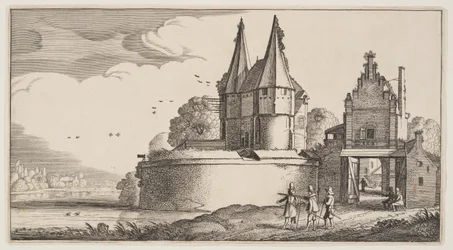 Bastion en stadspoort aan een rivier, uit Landschappen (Playsante Lantschappen)