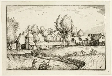 Weg langs een veld, plaat zestien naar Afbeeldingen van boerderijen, landhuizen en rustieke dorpen (Praediorum villarum et rusticarum casularum icones)