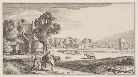 Wegen langs een weiland, uit Landschappen (Playsante Lantschappen)