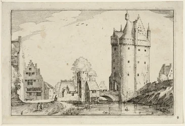 Stadspoort, plaat twee naar Afbeeldingen van boerderijen, landhuizen en rustieke dorpen (Praediorum villarum et rusticarum casularum icones)