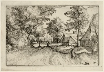 Dorpsweg, plaat vier naar Afbeeldingen van boerderijen, landhuizen en rustieke dorpen (Praediorum villarum et rusticarum casularum icones)