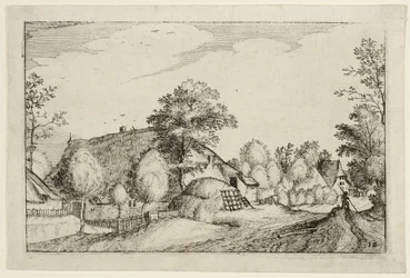 Dorpsweg, plaat twaalf naar Afbeeldingen van boerderijen, landhuizen en rustieke dorpen (Praediorum villarum et rusticarum casularum icones)