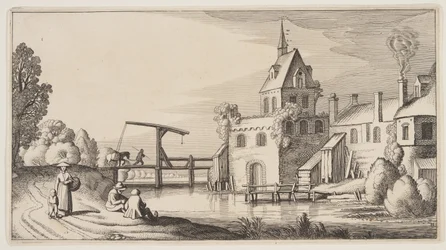 Dorp aan een rivier, uit Landschappen (Playsante Lantschappen)