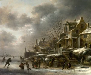Winterscène, Rivier met Schaatsende Figuren, 1671