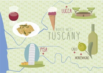 Kaart van Lucca en Pisa, Toscane, Italië