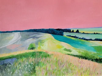Dromerig landschap met roze lucht