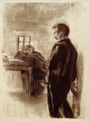 Man en monnik in een cel