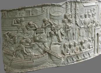 De Romeinse galeien. Reliëfdetail van Trajans Zuil, 1e-2e eeuw