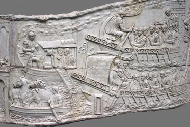 De Romeinse galeien. Reliëf detail van Trajans Zuil, 1e-2e eeuw