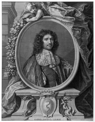Portret van Jean Baptiste Colbert (1619-1683) door Benoît I Audran naar Claude Lefebvre, Gravure 1709