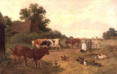 Een Kentse boerderijscène, melktijd