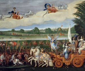 De vier elementen. De aarde (detail rechts). Afmetingen: 4,22 x 1,14 m. Schilderij van Claude Deruet (1588-1662)