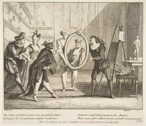 Pierrot en Scaramouche tonen het portret van Harlequin
