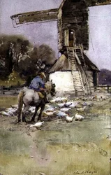 Ruiter bij een molen