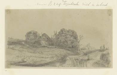 Landschap met een hooimijt en een kudde schapen