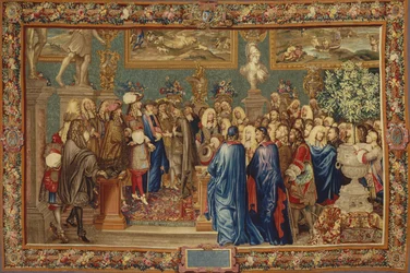 Een audiëntie verleend door Lodewijk XIV aan de Graaf van Fuentes... in het Louvre, 24 maart 1662, ca. 1730