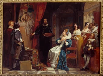 Koningin van Frankrijk Marie de Medicis bezoekt het atelier van de schilder Pierre Paul Rubens