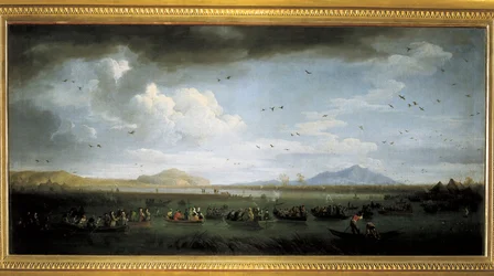 Charles de Bourbon die eenden jaagt bij Lake Patria