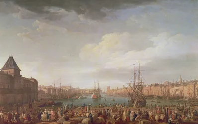 Ochtendzicht op de Binnenhaven van Marseille en het Paviljoen van de Horloge du Parc, 1754